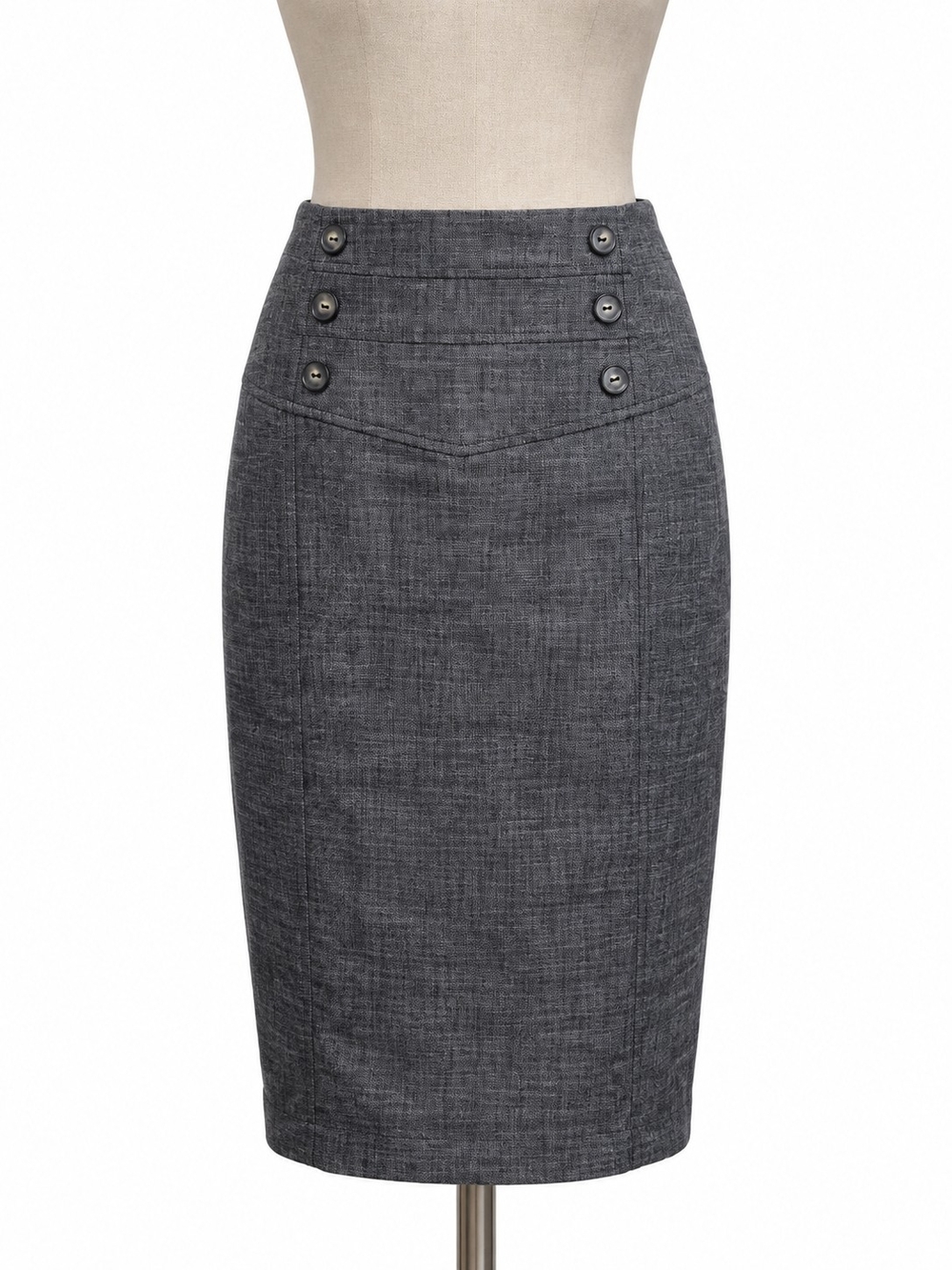A. Byer Women’s 8 Charcoal Gray High Waist Button Pencil Skirt 24"